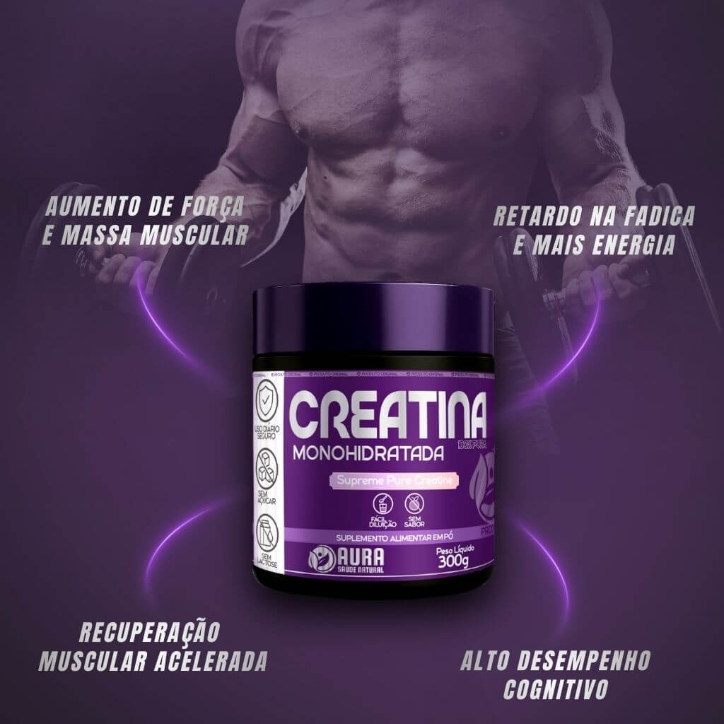 Creatina monohidratada 300 gramas - Aura - Imagem 6