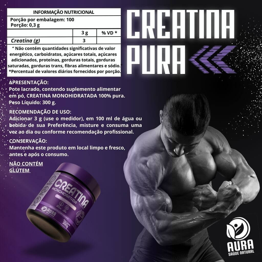 Creatina monohidratada 300 gramas - Aura - Imagem 2